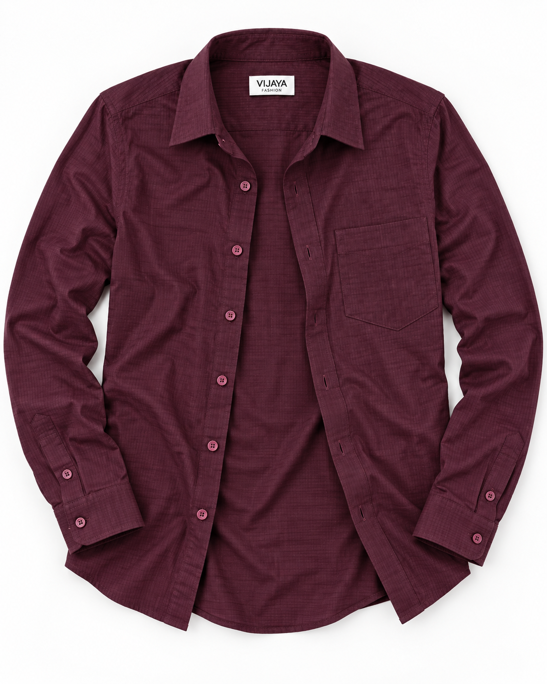 Deep Maroon Textured Cotton Full Sleeve Slim Fit Shirt