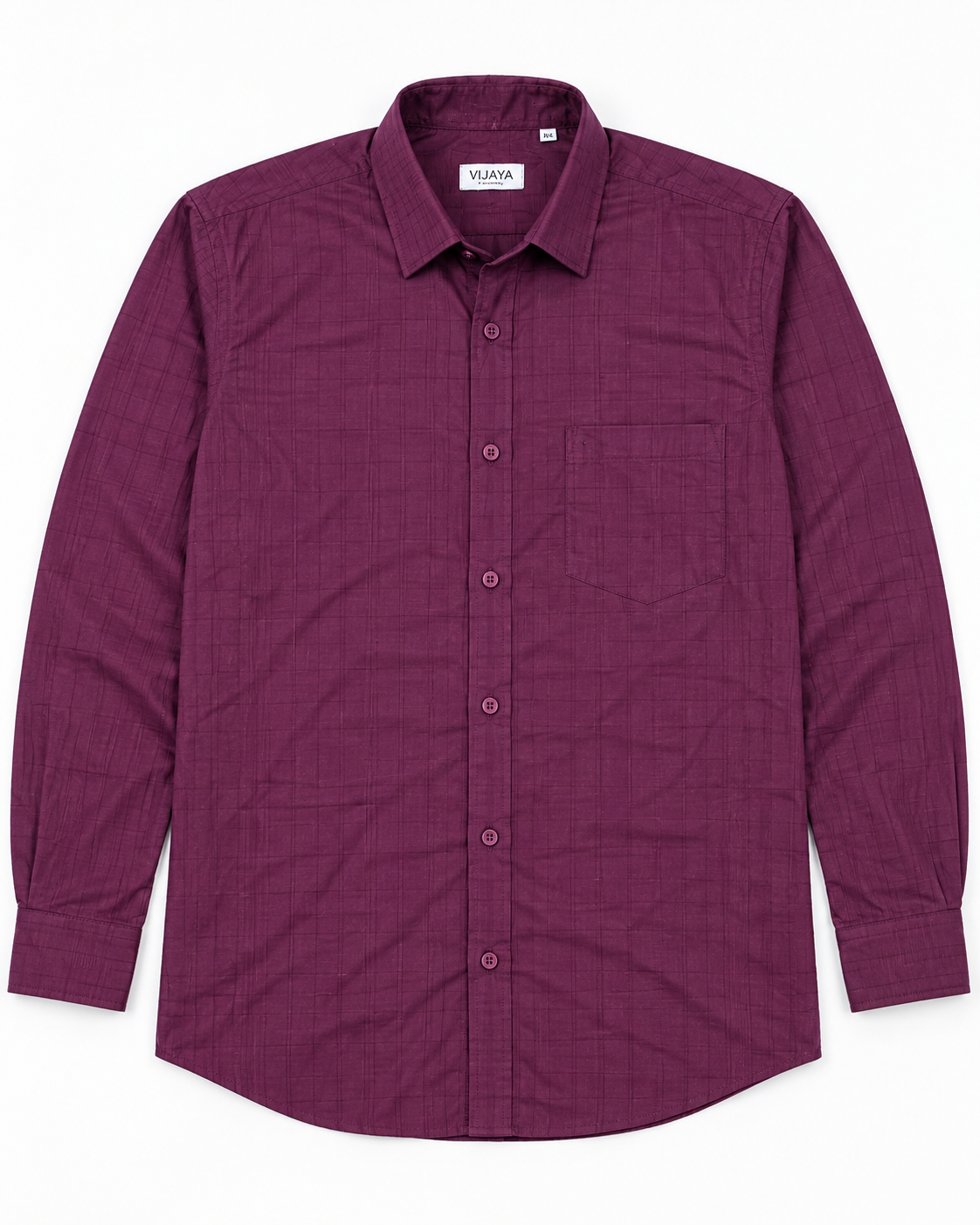 Deep Mulberry Purple Self-Check Cotton Full Sleeve Slim Fit Shirt