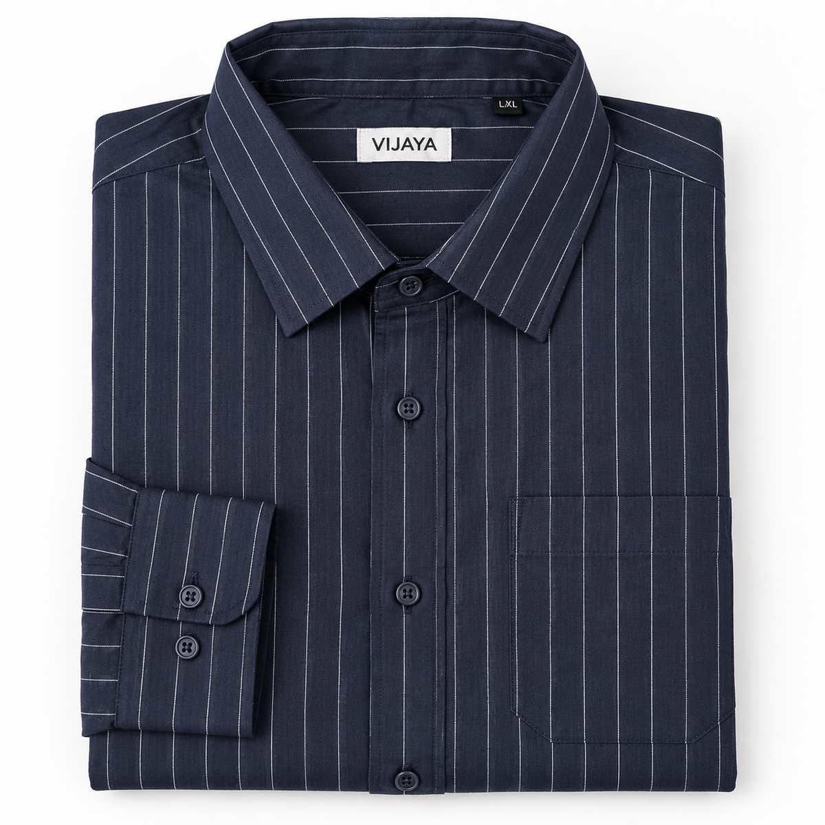 Charcoal Navy Pinstripe Cotton Full Sleeve Slim Fit Shirt
