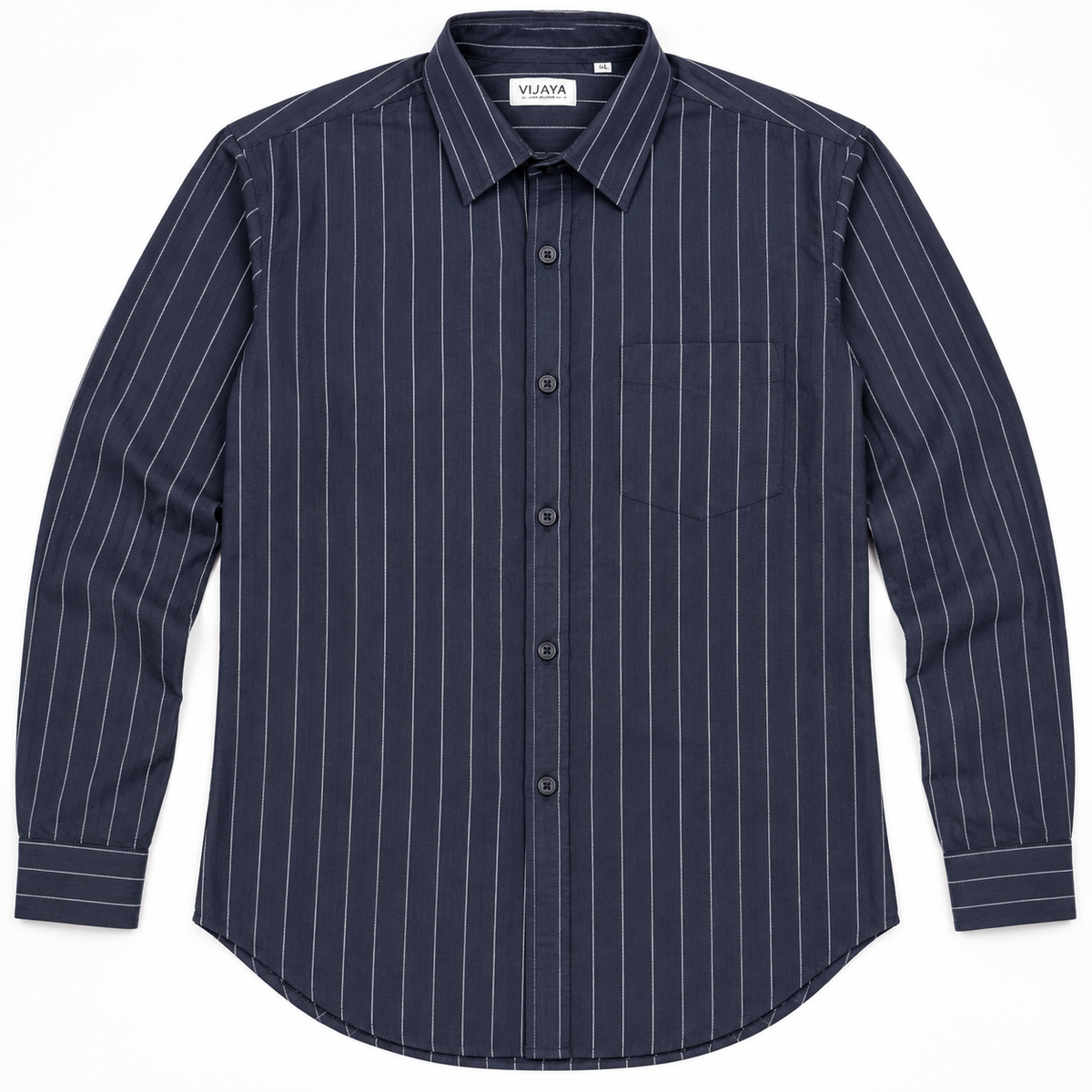 Charcoal Navy Pinstripe Cotton Full Sleeve Slim Fit Shirt