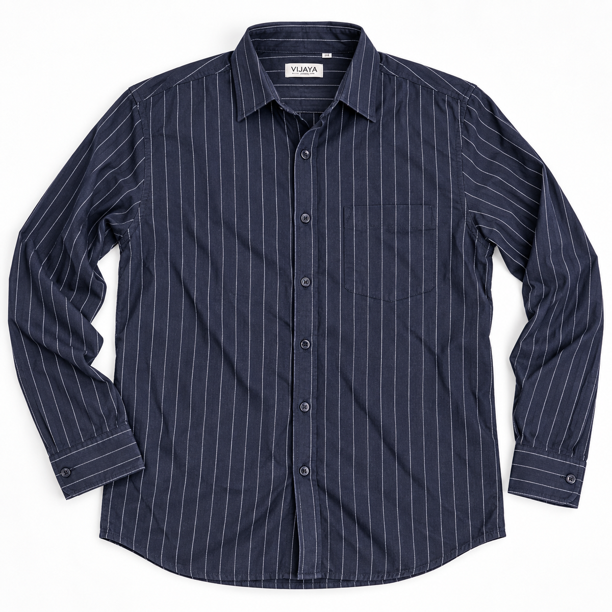 Charcoal Navy Pinstripe Cotton Full Sleeve Slim Fit Shirt