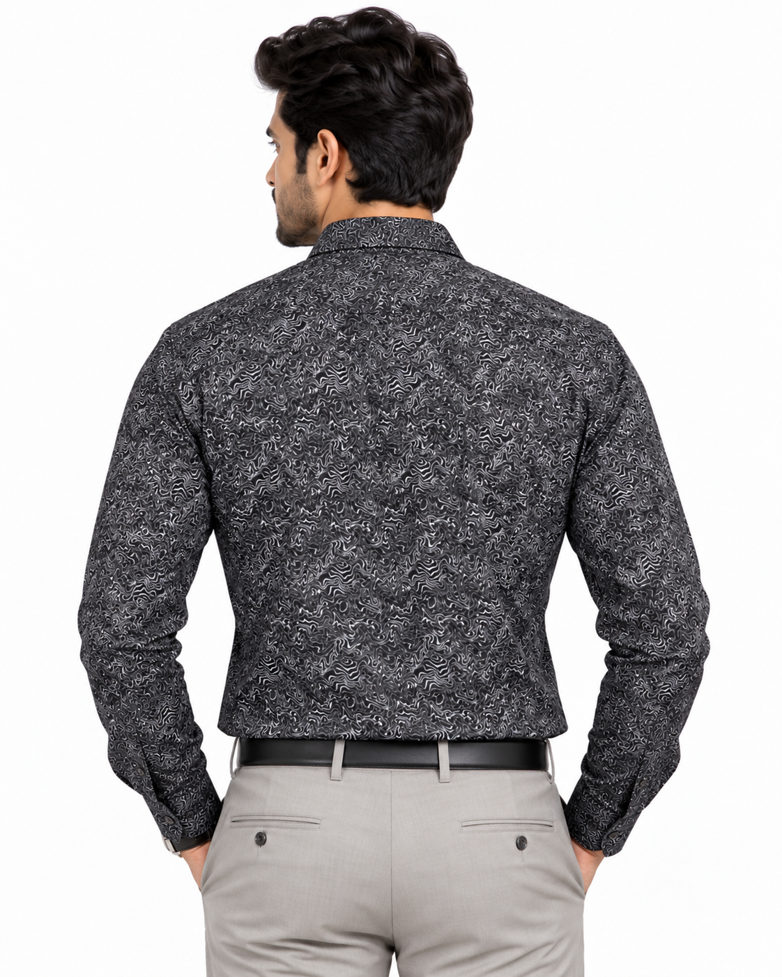 Black Abstract Micro Print Cotton Full Sleeve Regular Fit Shirt