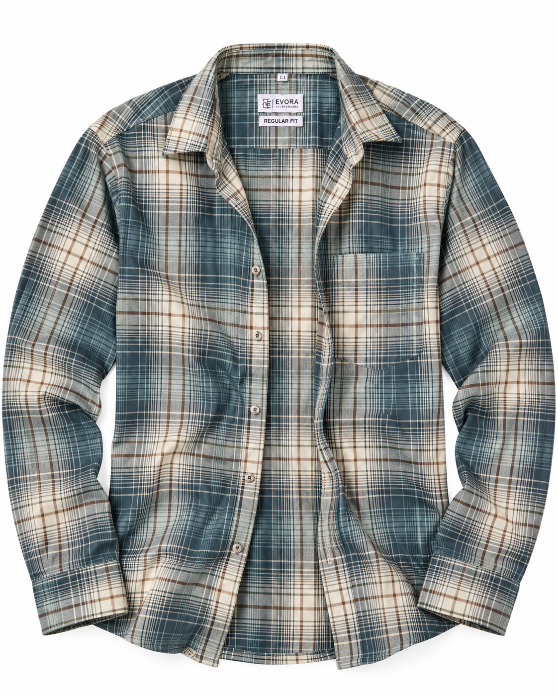Blue Beige Tartan Check Full Sleeve Regular Fit Shirt