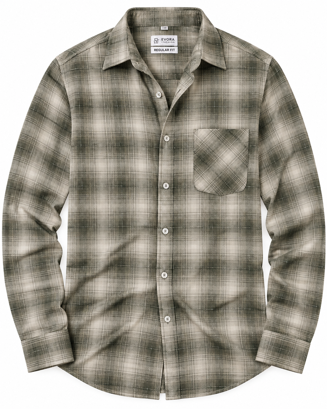 Ivory Beige Olive Plaid Check Cotton Full Sleeve Regular Fit Shirt