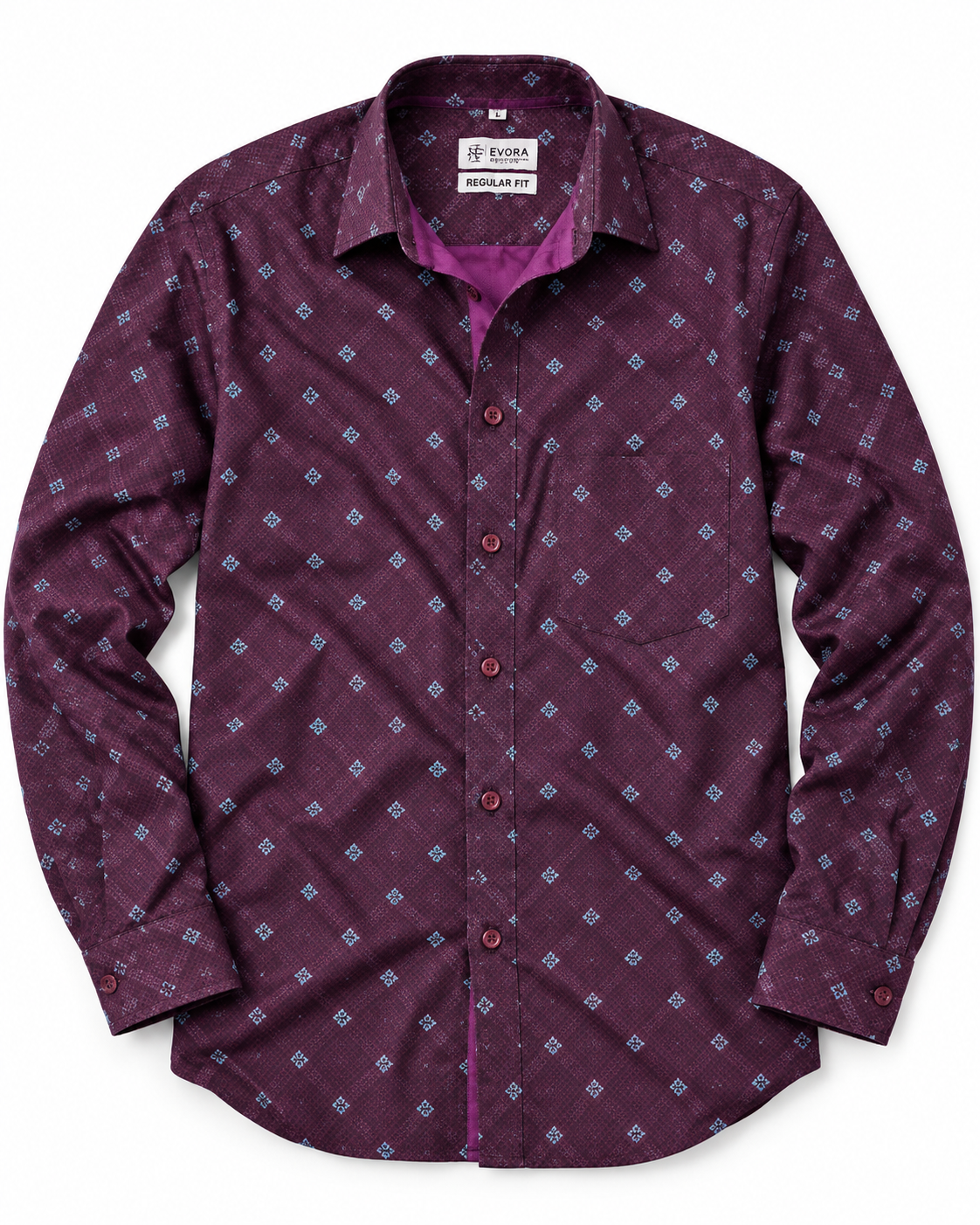 Deep Wine Purple Micro Motif Cotton Full Sleeve Regular Fit Shirt