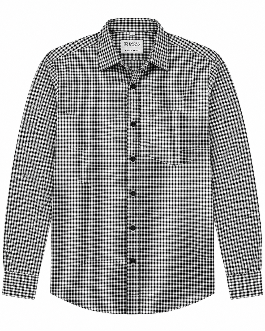 Black & White Gingham Check Cotton Full Sleeve Regular Fit Shirt