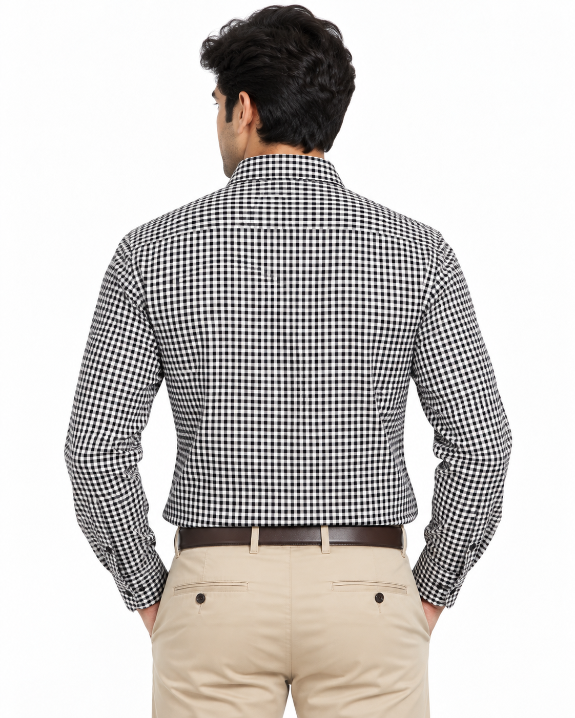 Black & White Gingham Check Cotton Full Sleeve Regular Fit Shirt