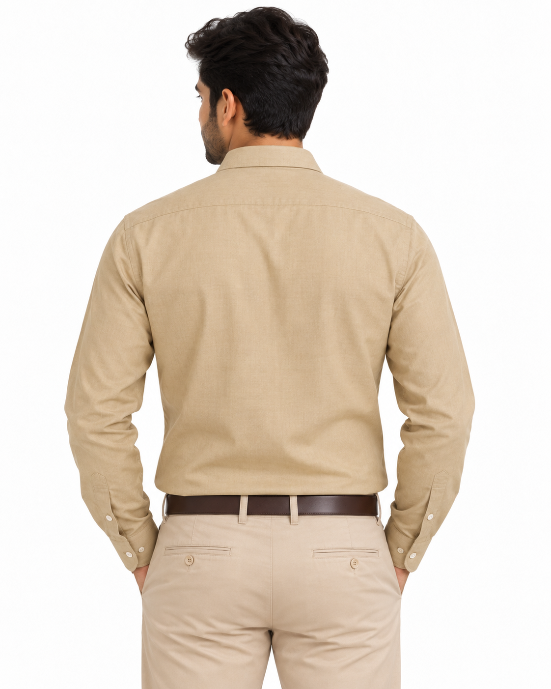Sand Beige Solid Cotton Full Sleeve Regular Fit Shirt