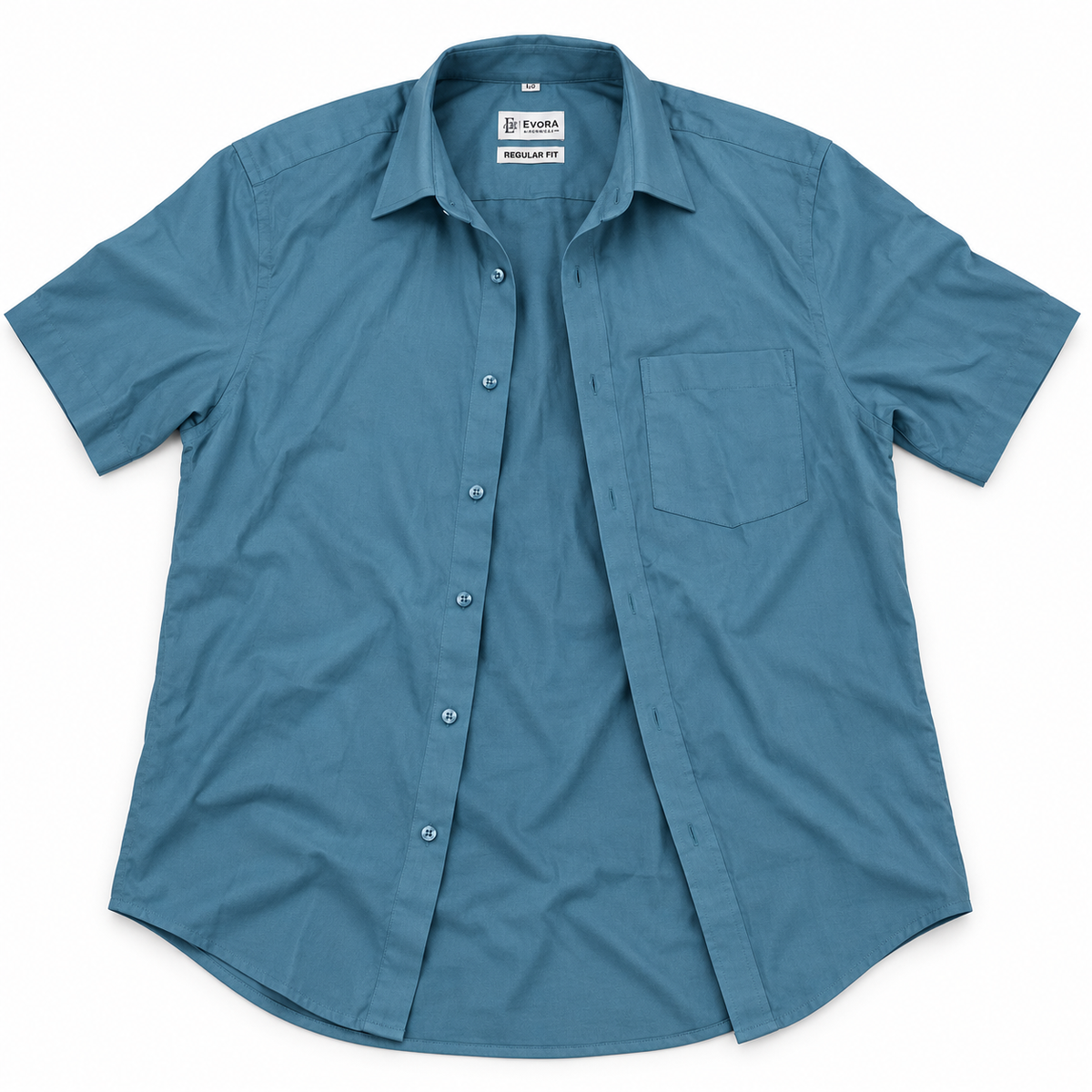 Dusty Sky Blue Solid Cotton Half Sleeve Shirt