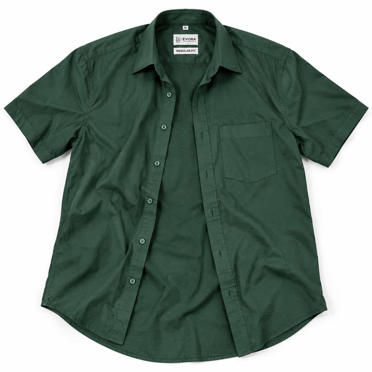 Deep Forest Green Solid Cotton Half Sleeve Shirt