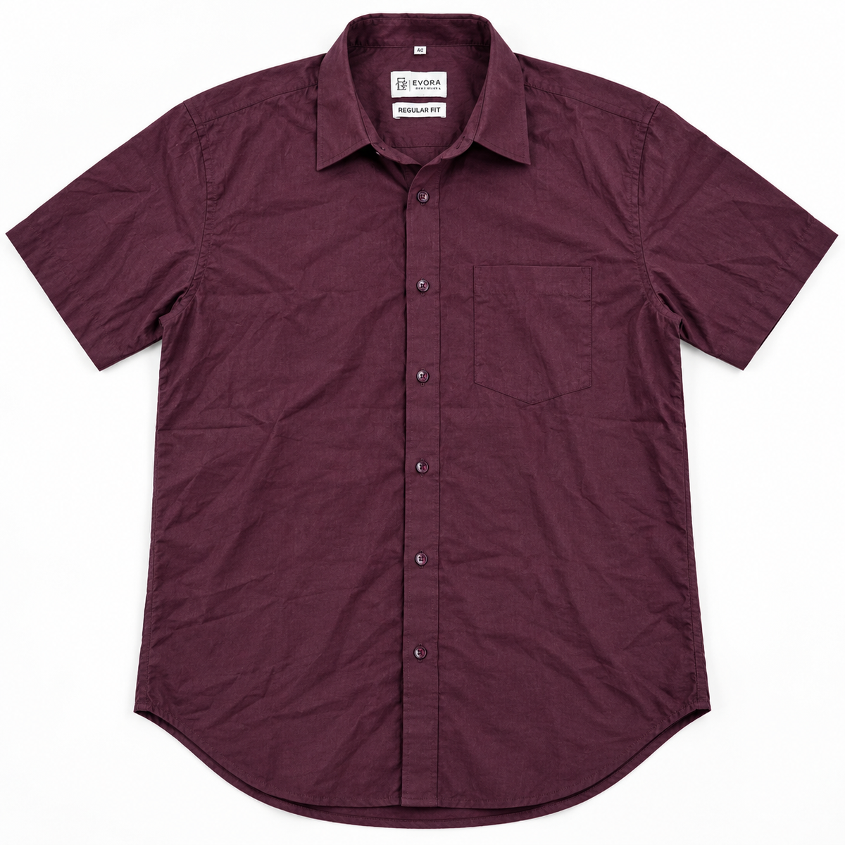 Deep Wine Purple Solid Cotton Half Sleeve Shirt
