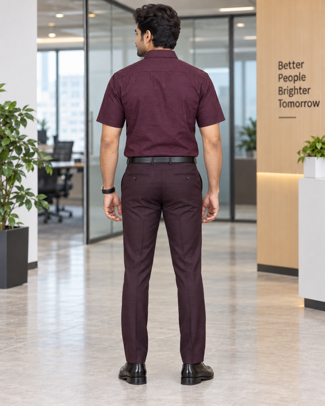 Deep Wine Purple Solid Cotton Half Sleeve Shirt