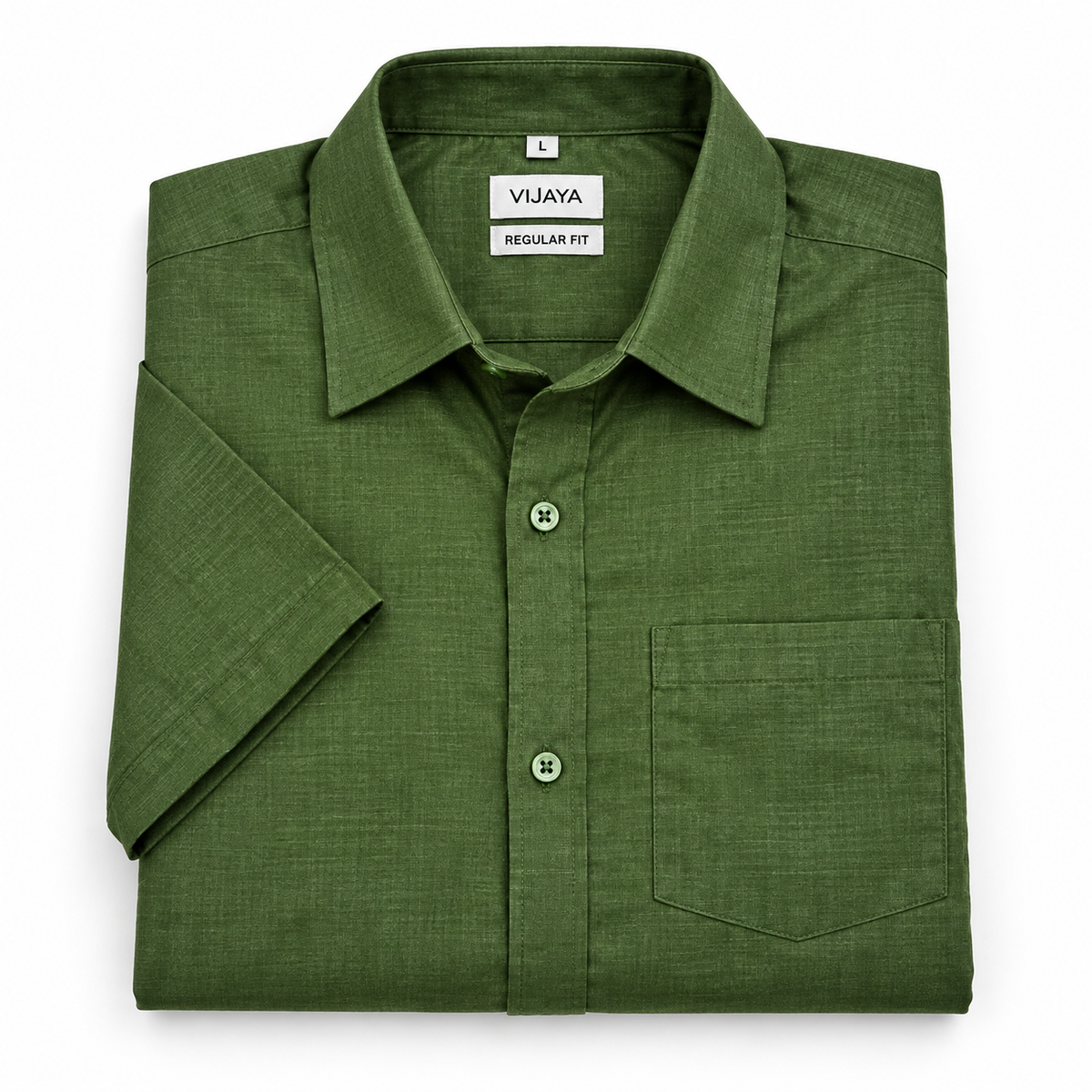 Olive Green Solid Cotton Half Sleeve Shirt