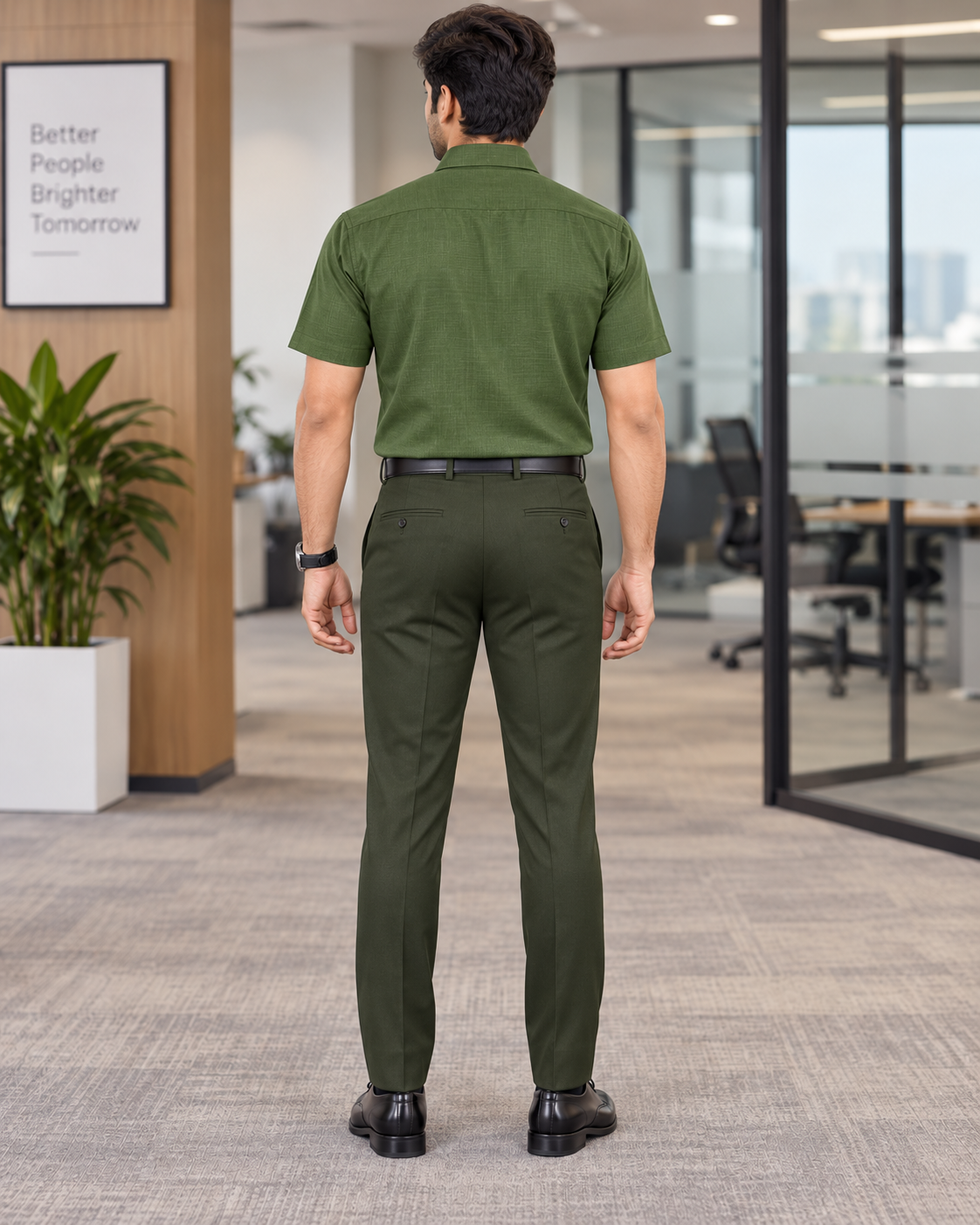 Olive Green Solid Cotton Half Sleeve Shirt