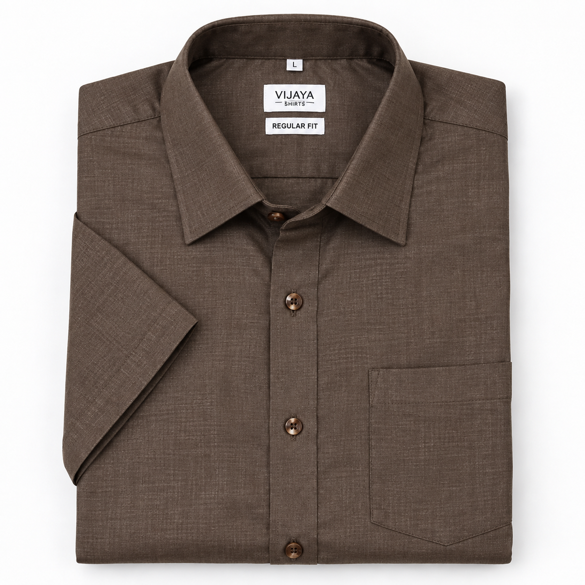 Mocha Brown Solid Cotton Half Sleeve Shirt