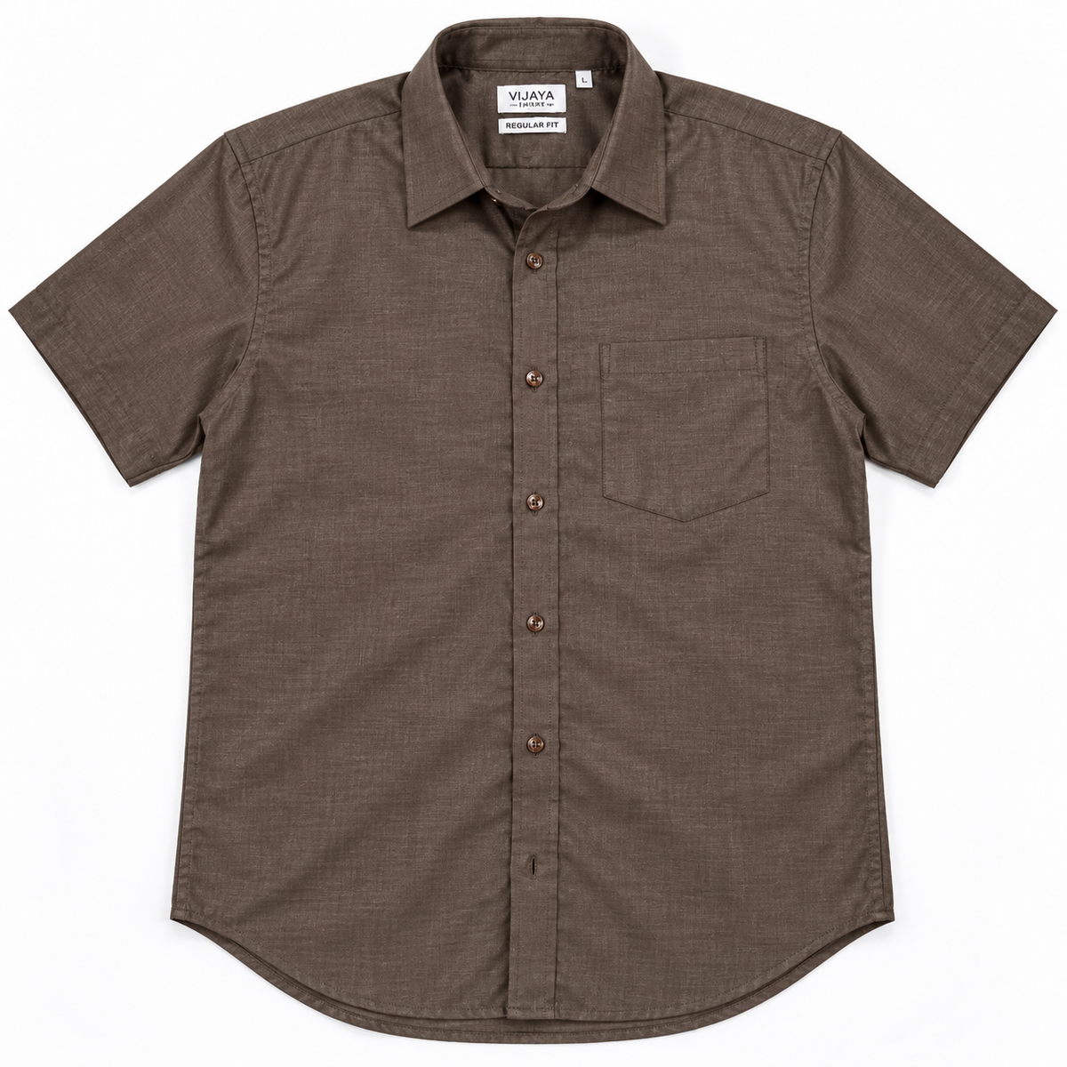 Mocha Brown Solid Cotton Half Sleeve Shirt