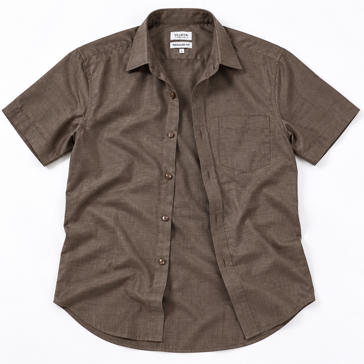 Mocha Brown Solid Cotton Half Sleeve Shirt