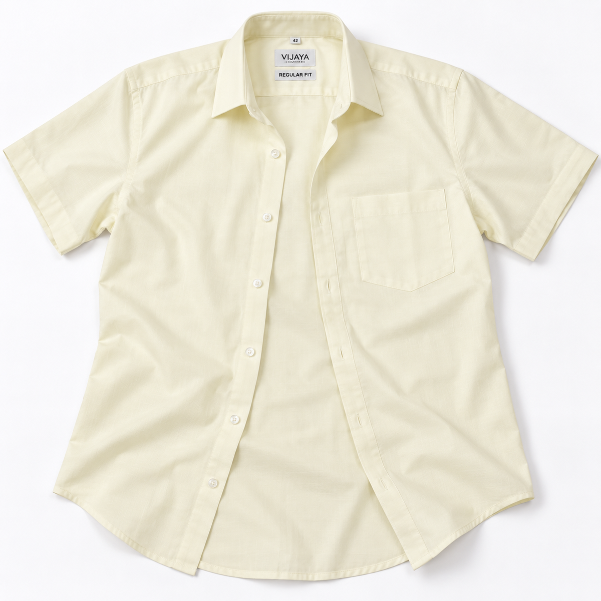 Ivory Cream Solid Cotton Half Sleeve Shirt