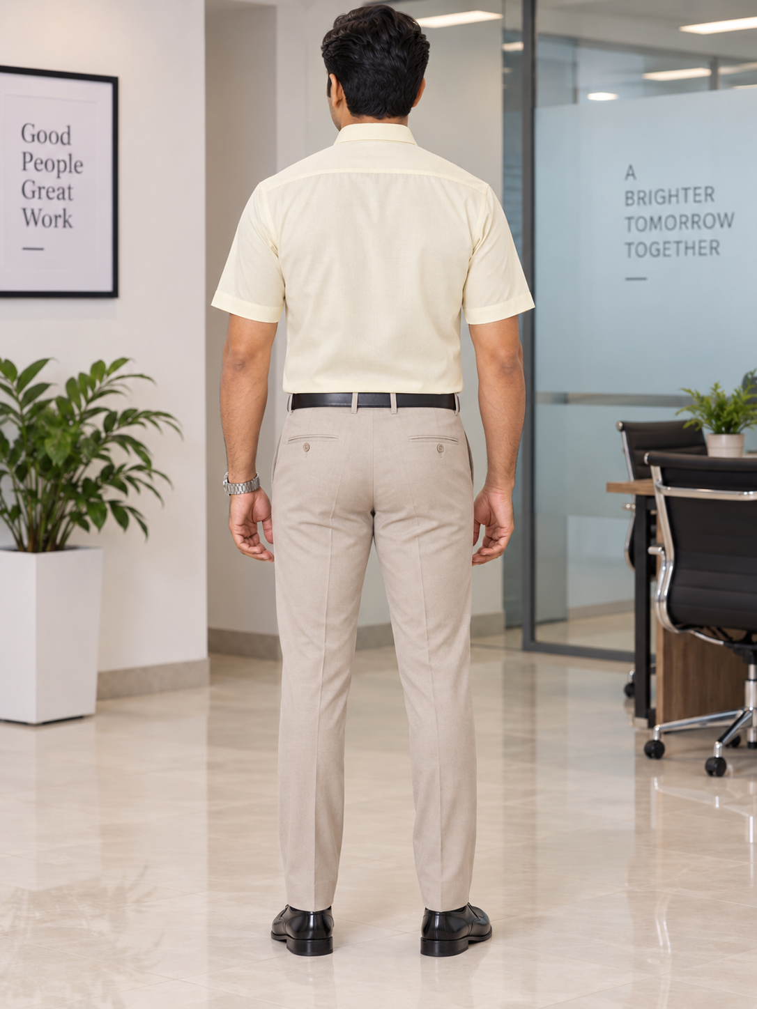 Ivory Cream Solid Cotton Half Sleeve Shirt