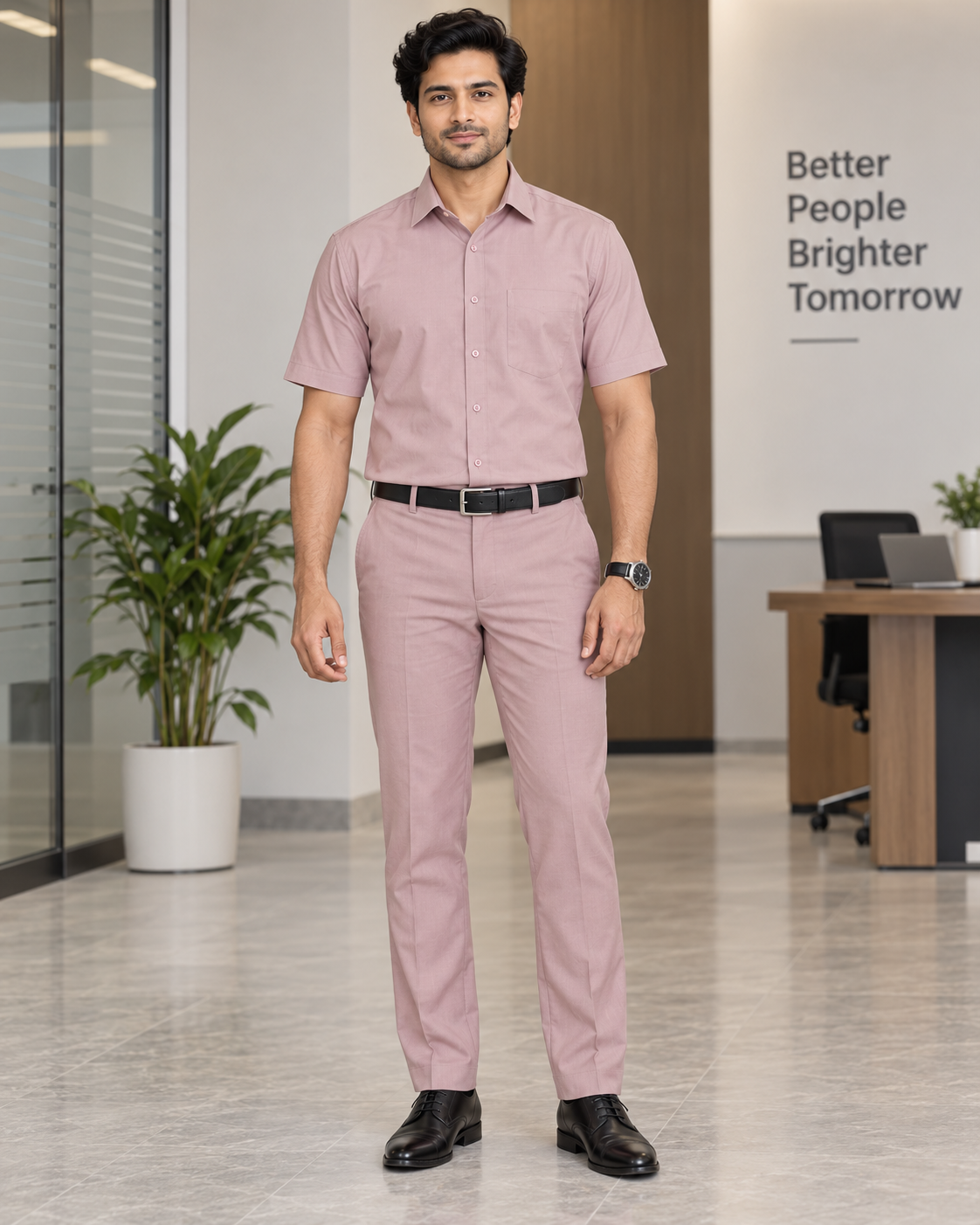 Dusty Rose Pink Solid Cotton Half Sleeve Shirt