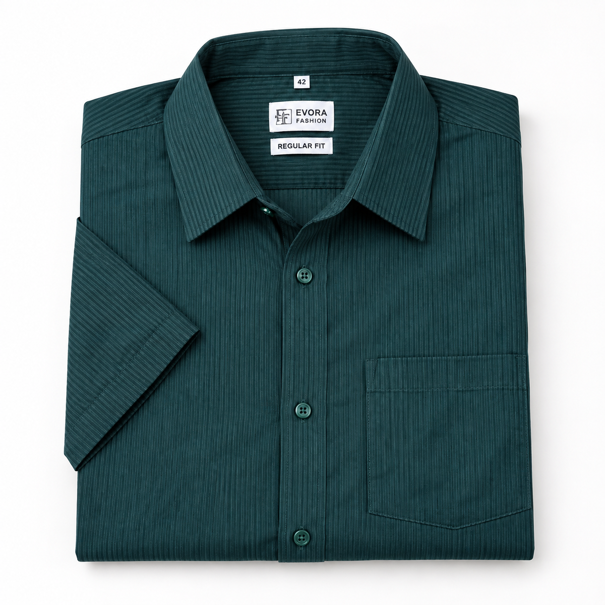 Deep Teal Green Vertical Pinstripe Cotton Half Sleeve Shirt
