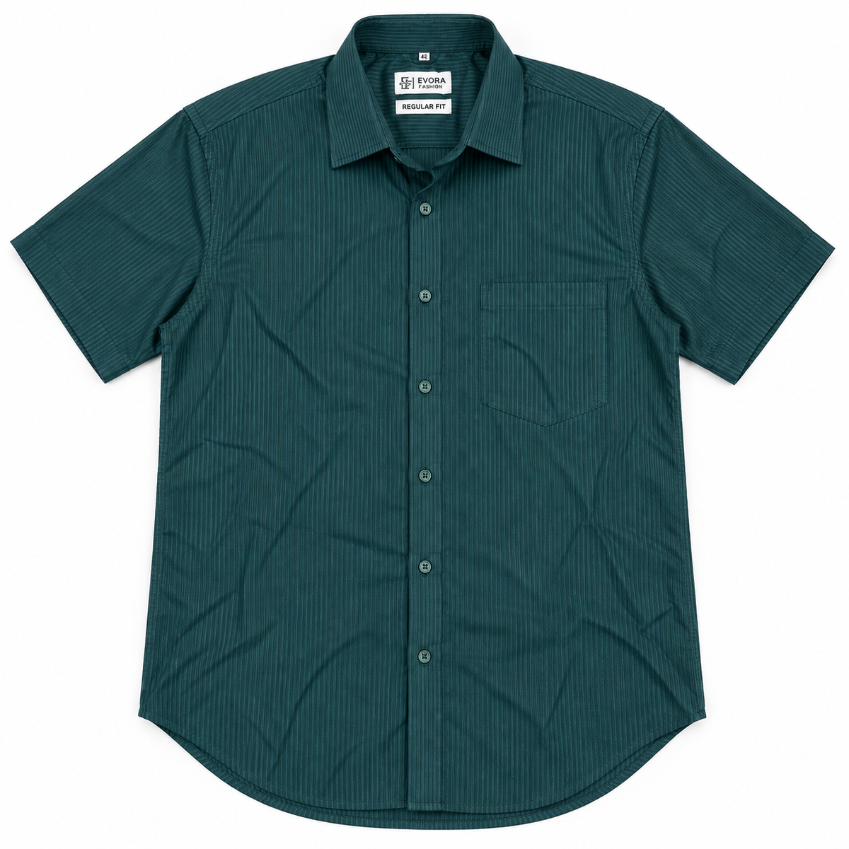 Deep Teal Green Vertical Pinstripe Cotton Half Sleeve Shirt