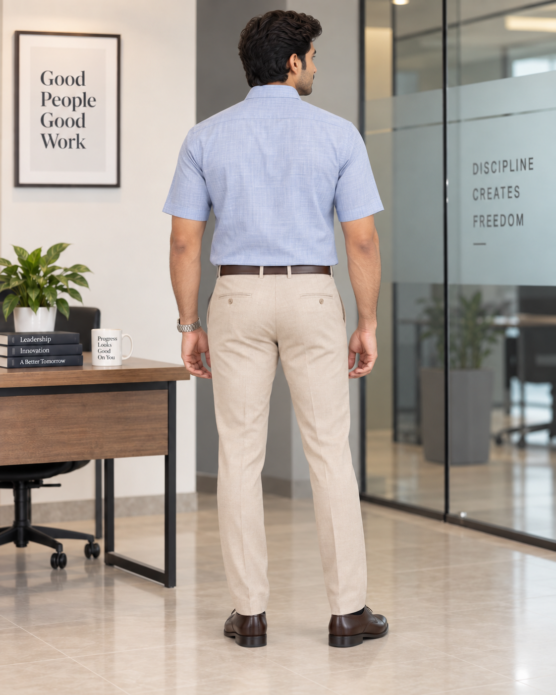 Powder Blue Textured Cotton Half Sleeve Shirt