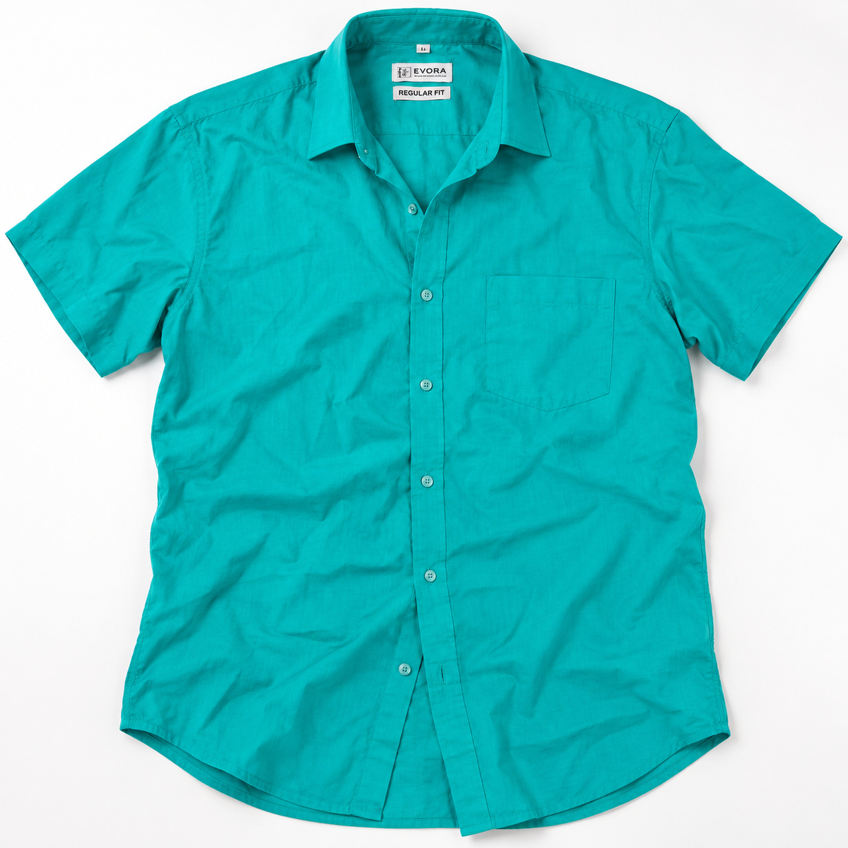 Turquoise Blue Solid Cotton Half Sleeve Shirt