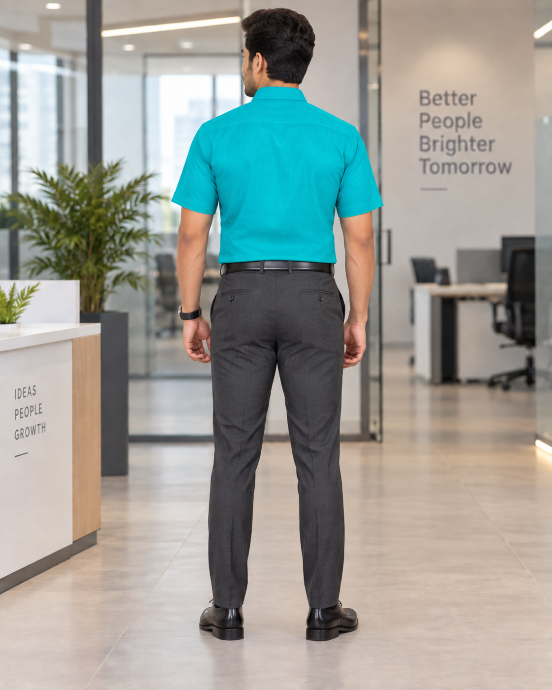 Turquoise Blue Solid Cotton Half Sleeve Shirt