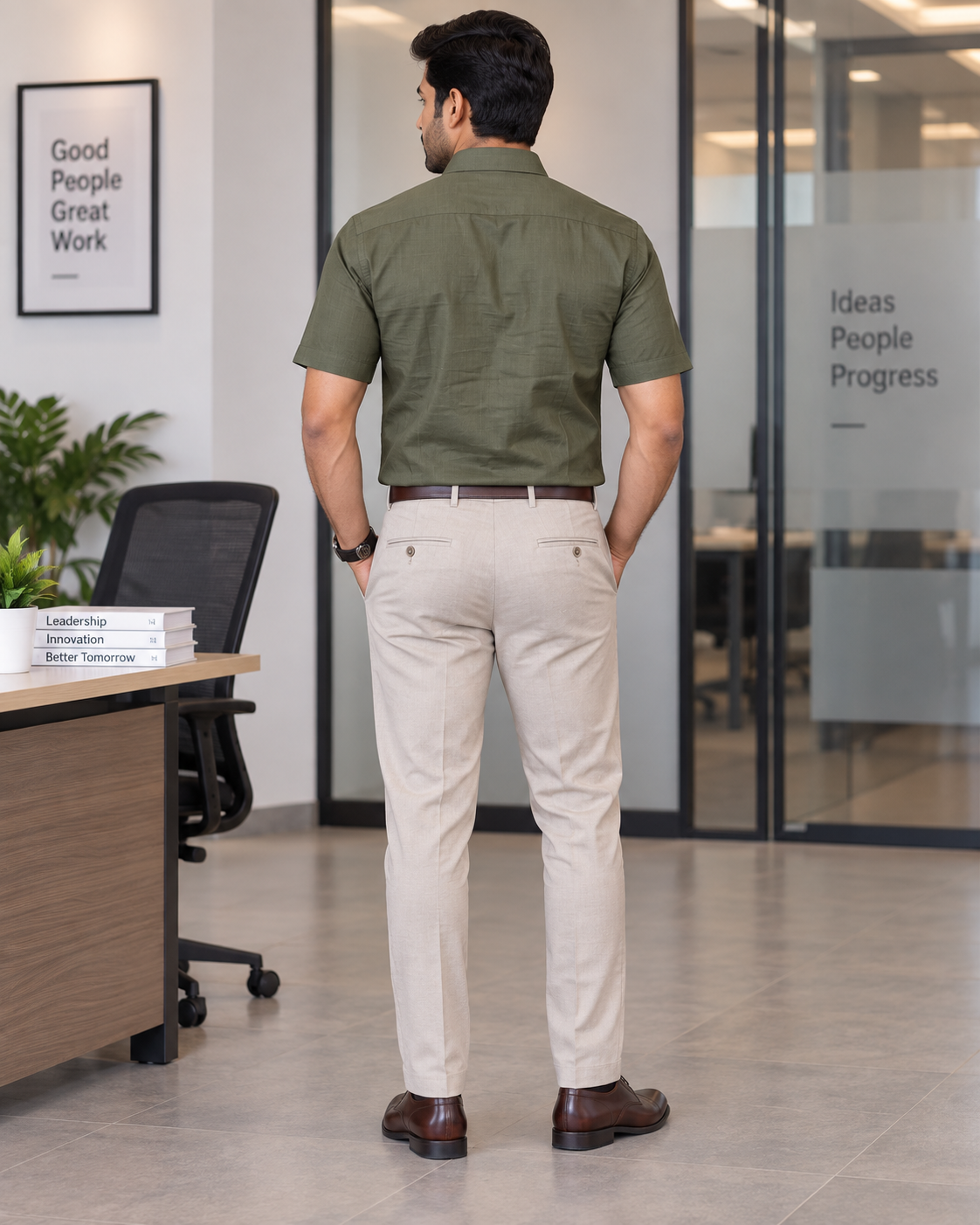 Army Olive Green Solid Cotton Half Sleeve Shirt