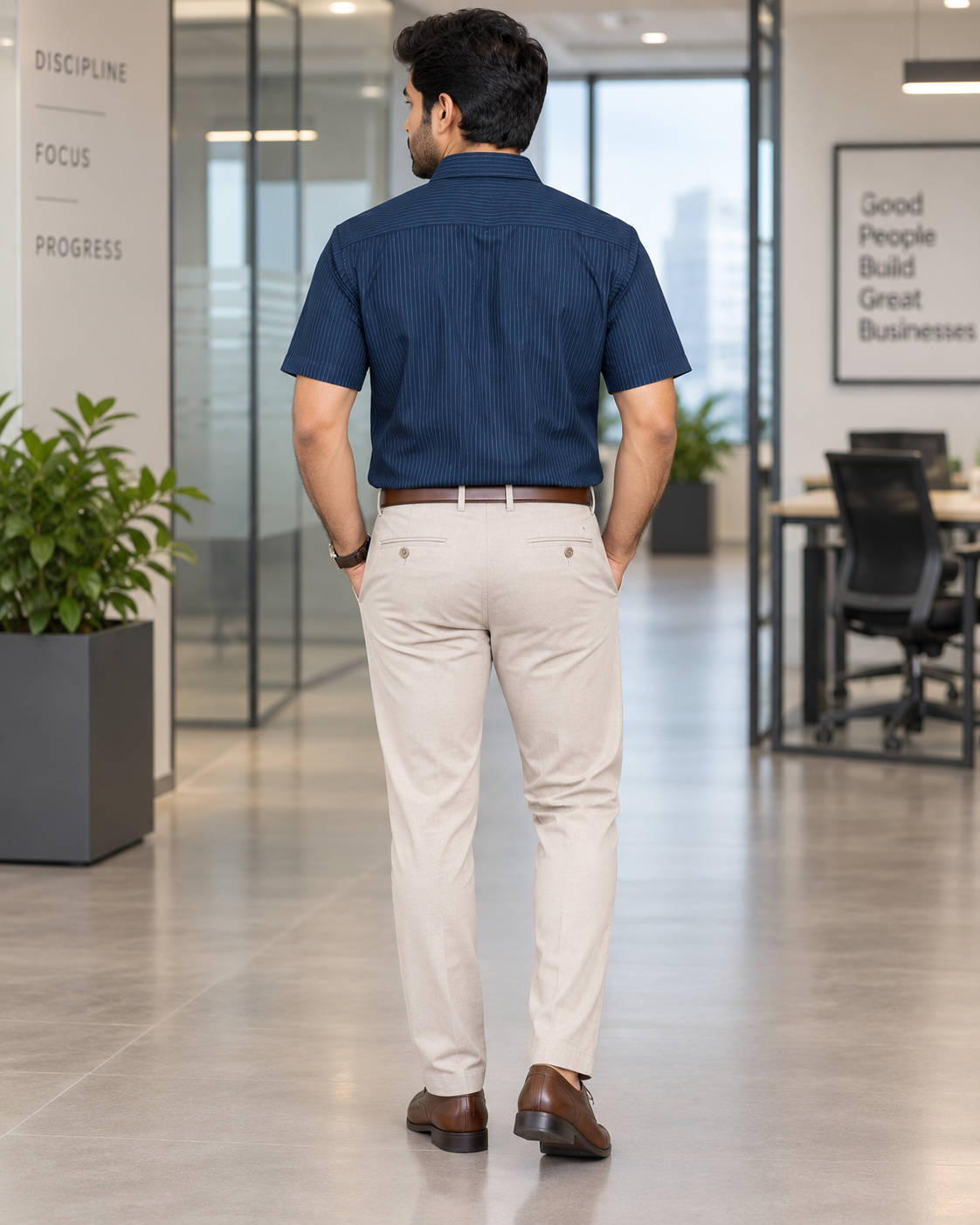 Deep Navy Blue Vertical Pinstripe Cotton Half Sleeve Shirt