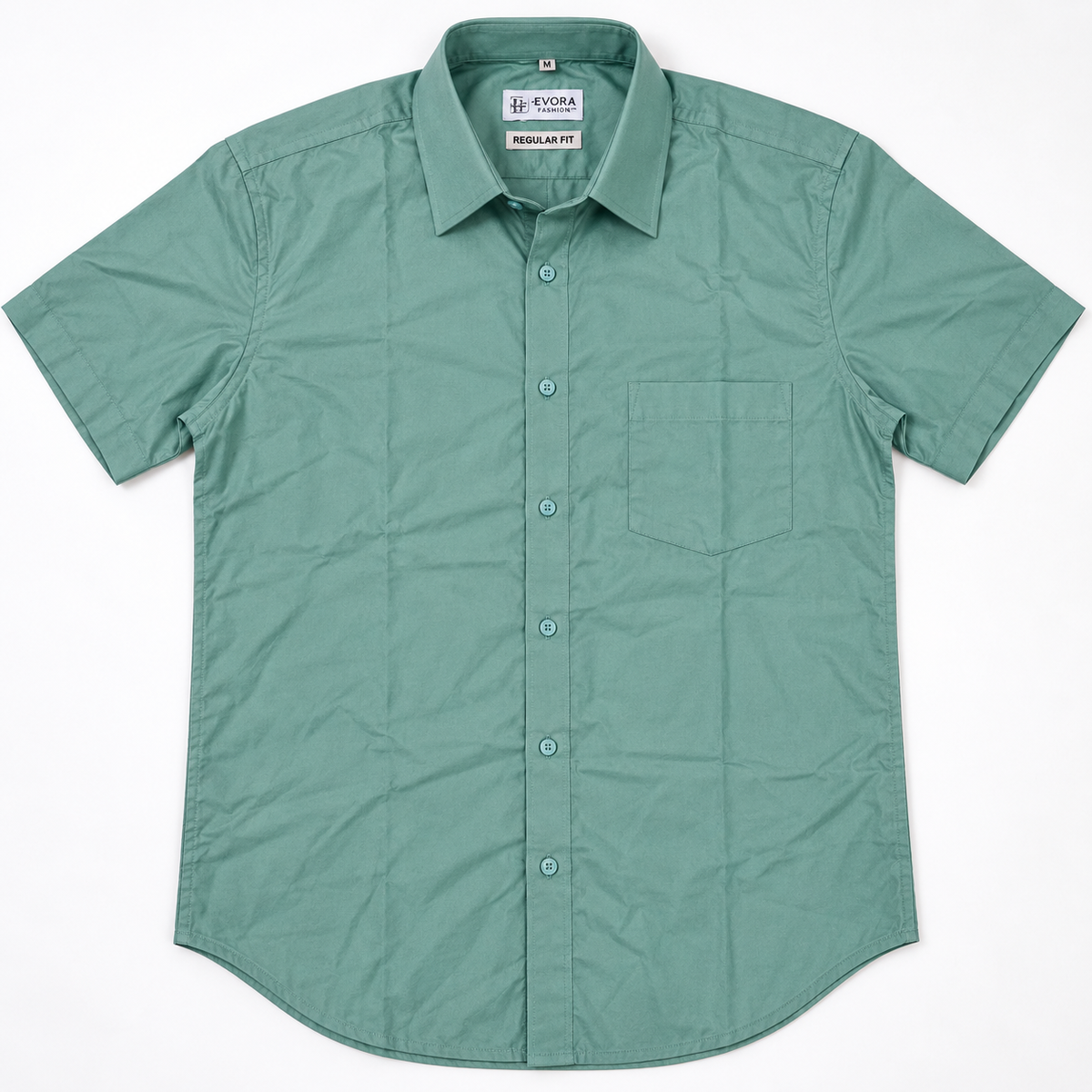 Sage Green Solid Cotton Half Sleeve Shirt