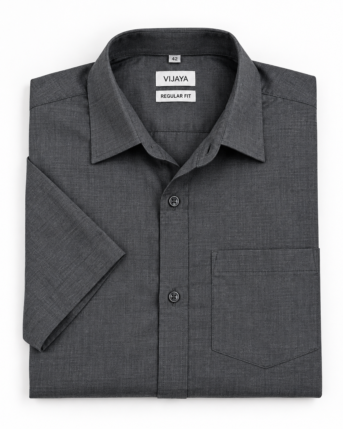 Charcoal Gray Textured Cotton Half Sleeve Shirt