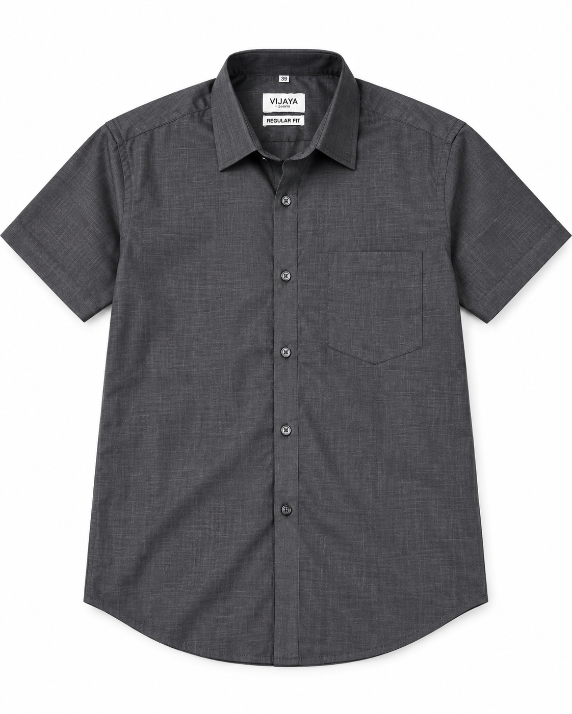 Charcoal Gray Textured Cotton Half Sleeve Shirt