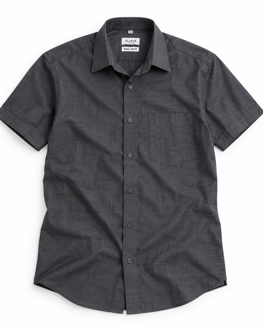 Charcoal Gray Textured Cotton Half Sleeve Shirt