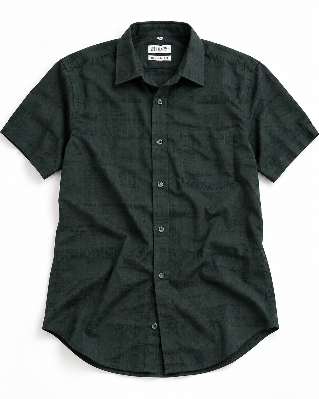 Bottle Green Self-Check Cotton Half Sleeve Shirt