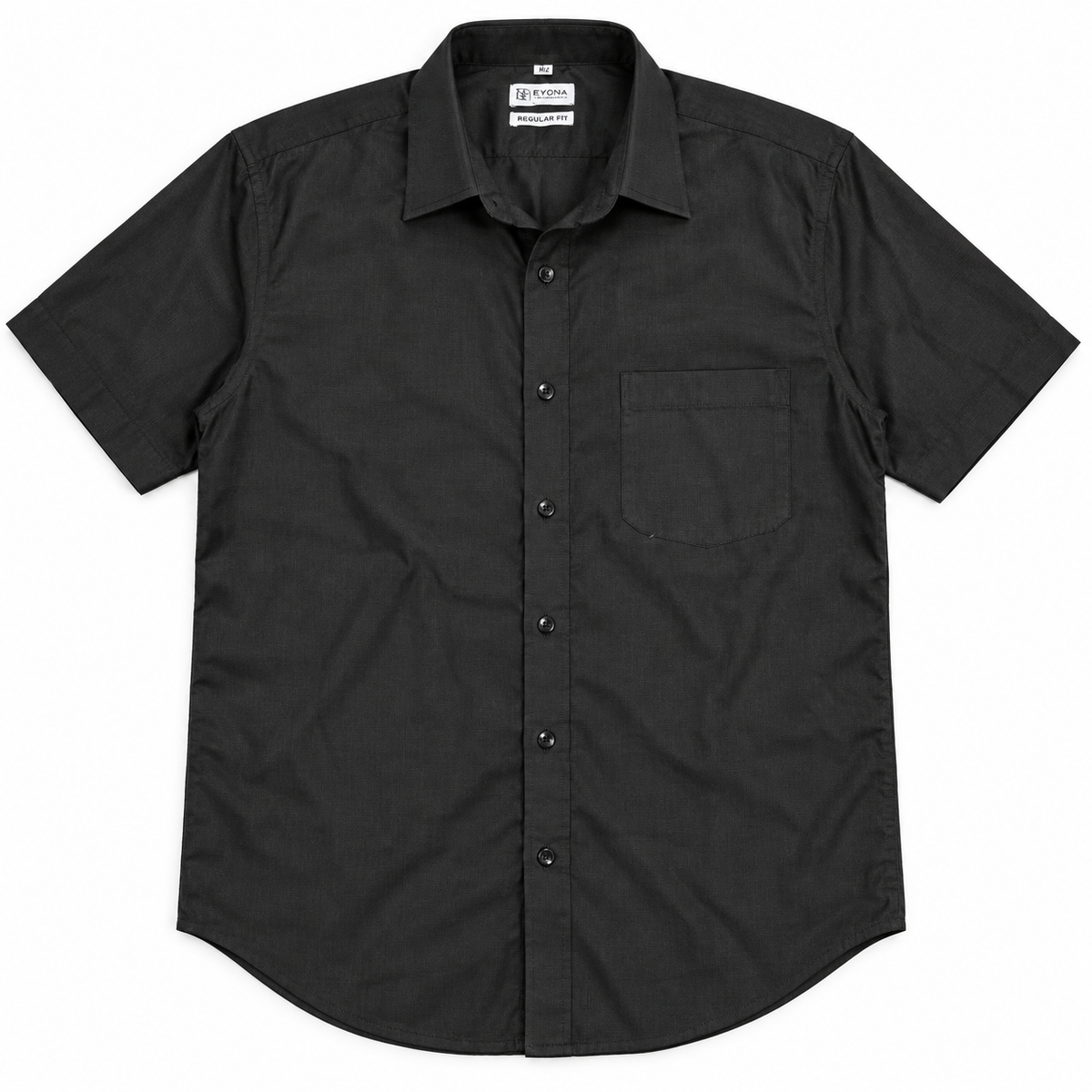 Jet Black Solid Cotton Half Sleeve Shirt