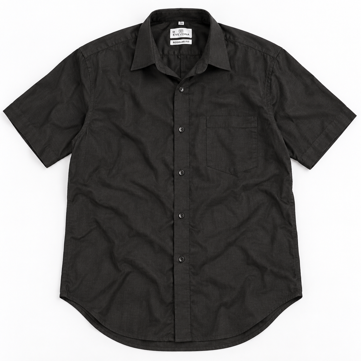 Jet Black Solid Cotton Half Sleeve Shirt