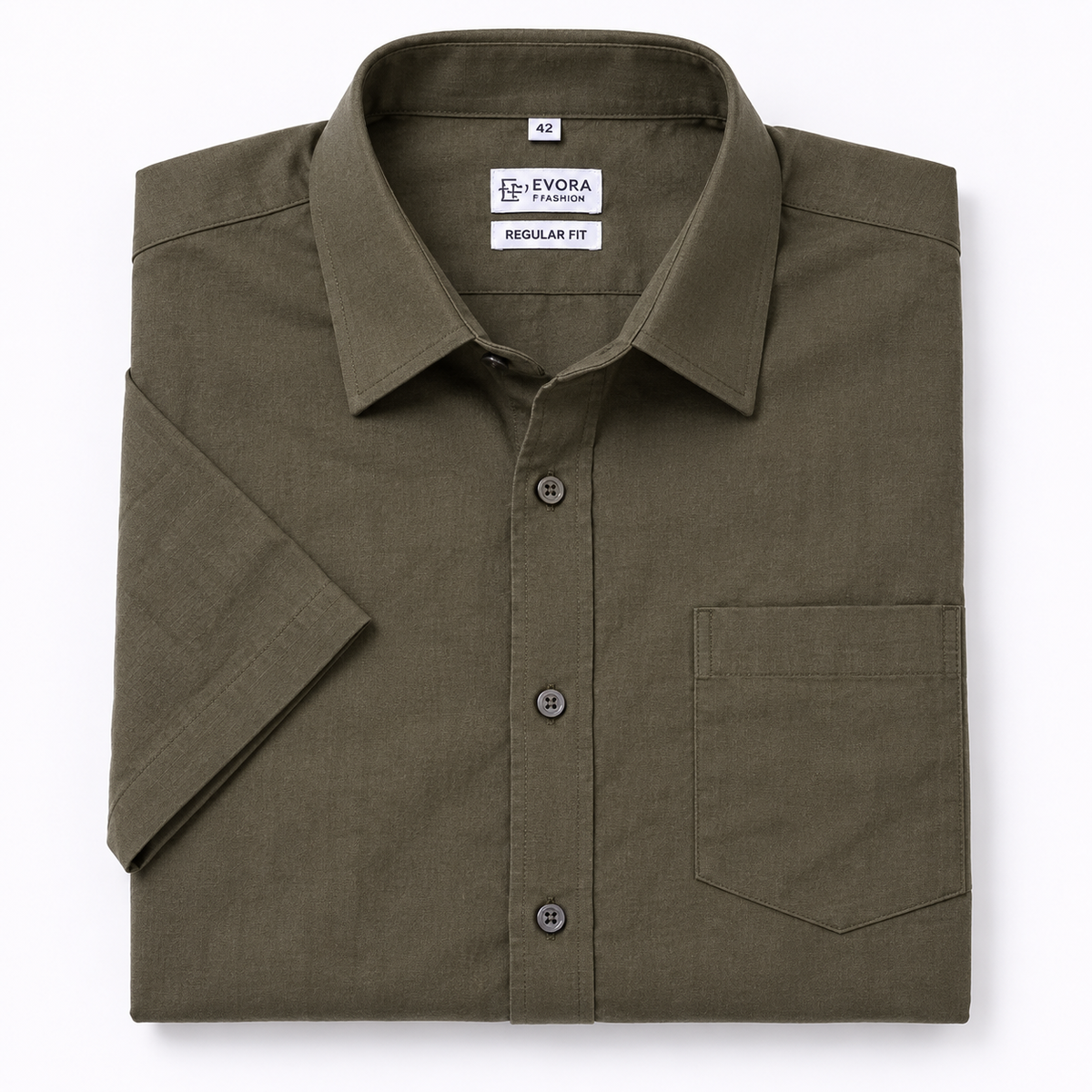 Dark Olive Brown Solid Cotton Half Sleeve Shirt