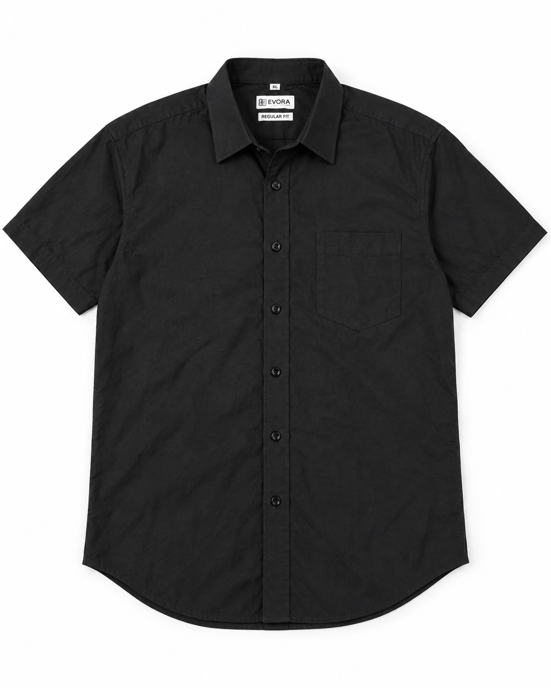 Matte Black Solid Cotton Half Sleeve Shirt