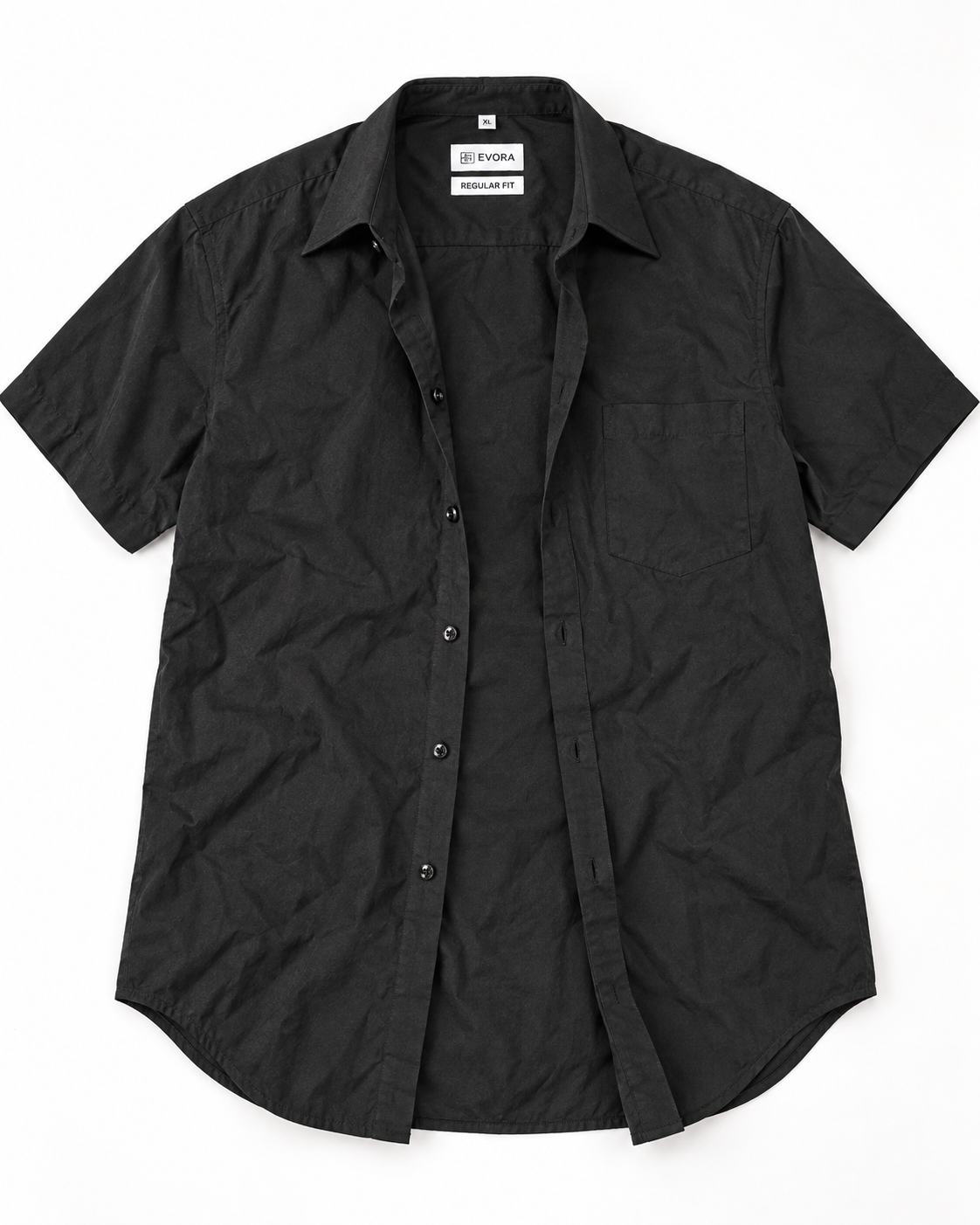 Matte Black Solid Cotton Half Sleeve Shirt