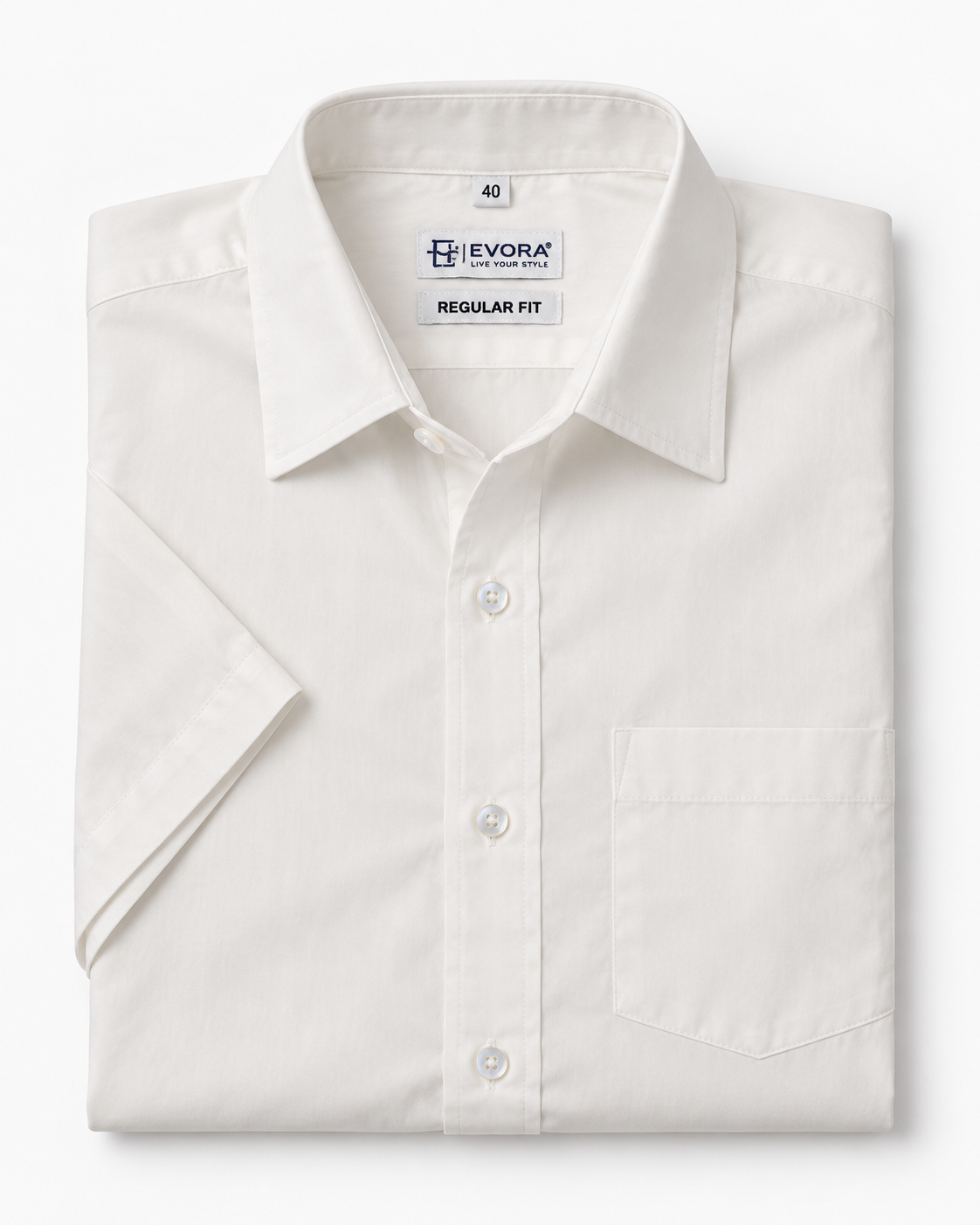 Soft Ivory White Solid Cotton Half Sleeve Shirt