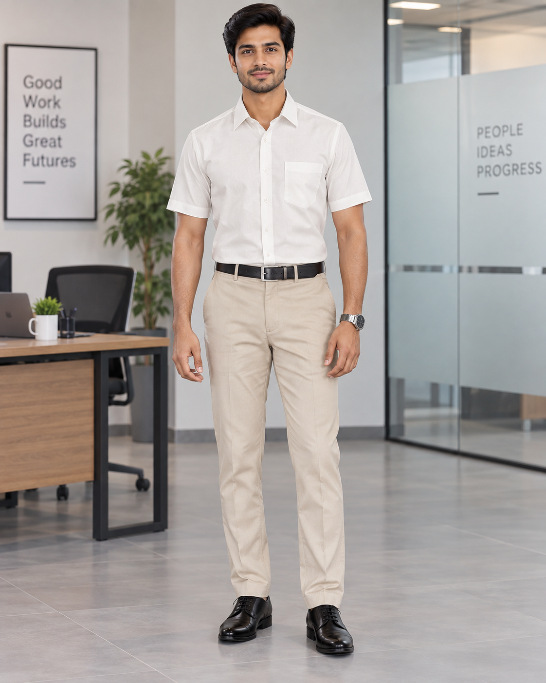 Soft Ivory White Solid Cotton Half Sleeve Shirt