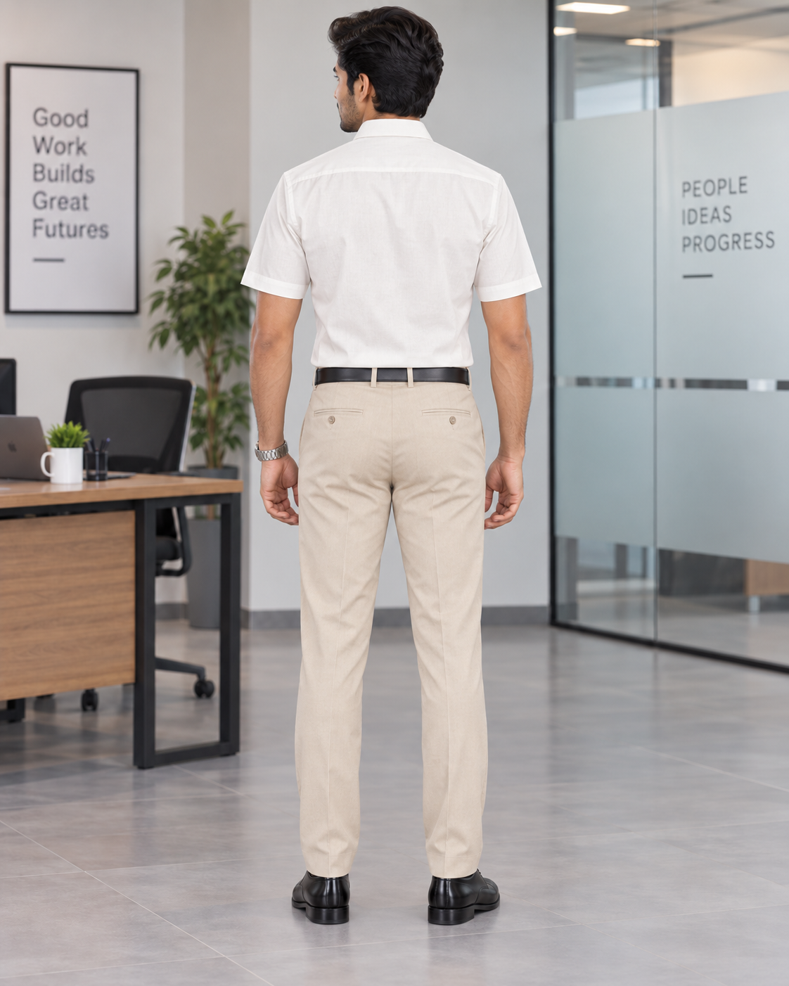 Soft Ivory White Solid Cotton Half Sleeve Shirt