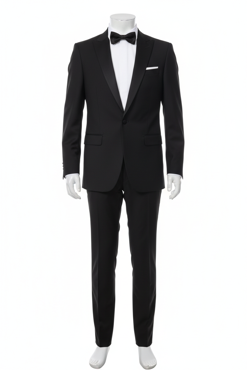Black Slim Fit Tuxedo Suit - Front View