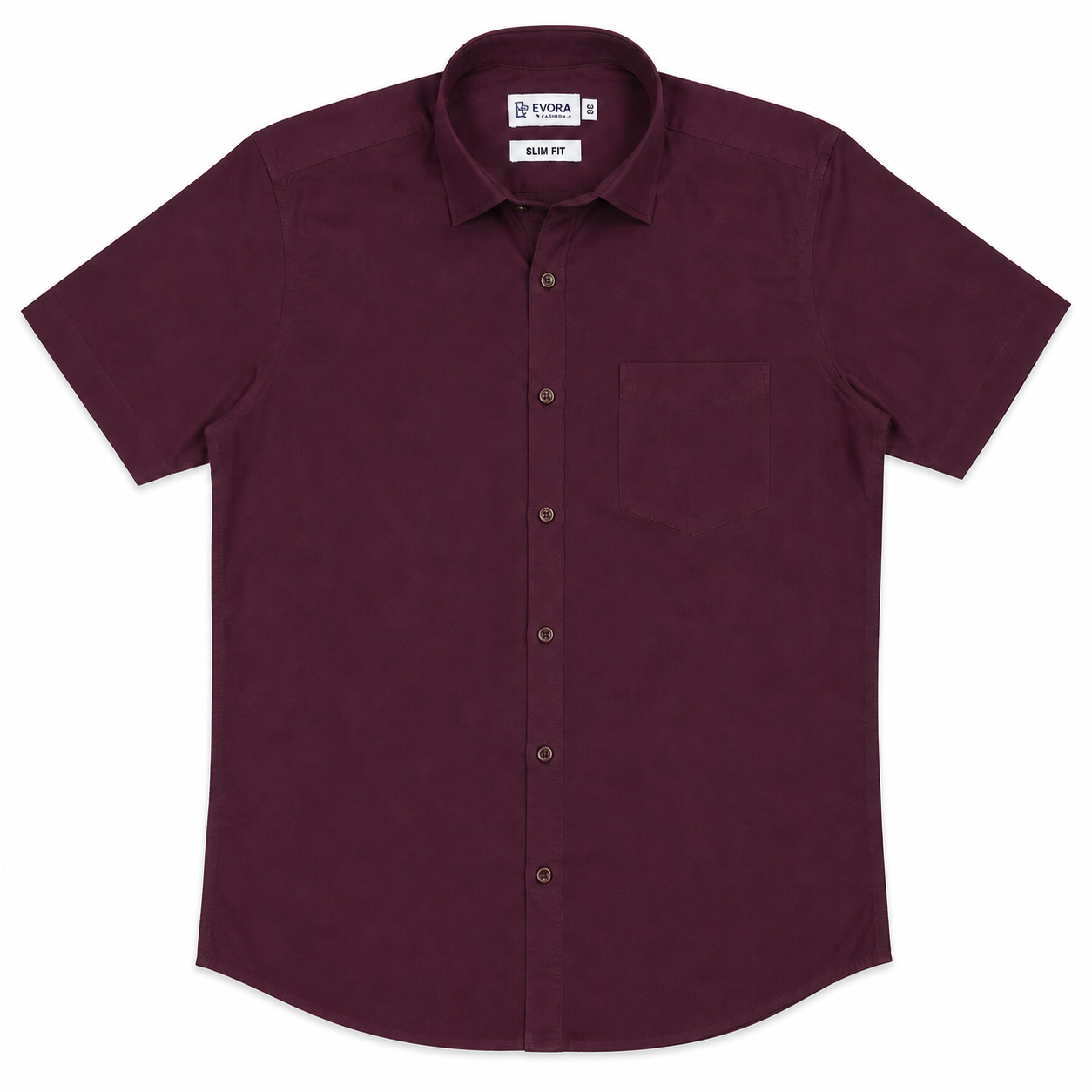 Evora Wine Burgundy Solid Cotton Half Sleeve Shirt