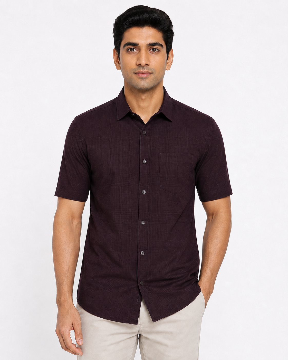 Evora Deep Wine Slim Fit Cotton Half Sleeve Shirt