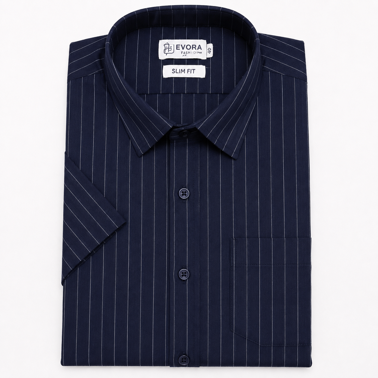 Evora Men's Midnight Navy Pinstripe Half Sleeve Shirt