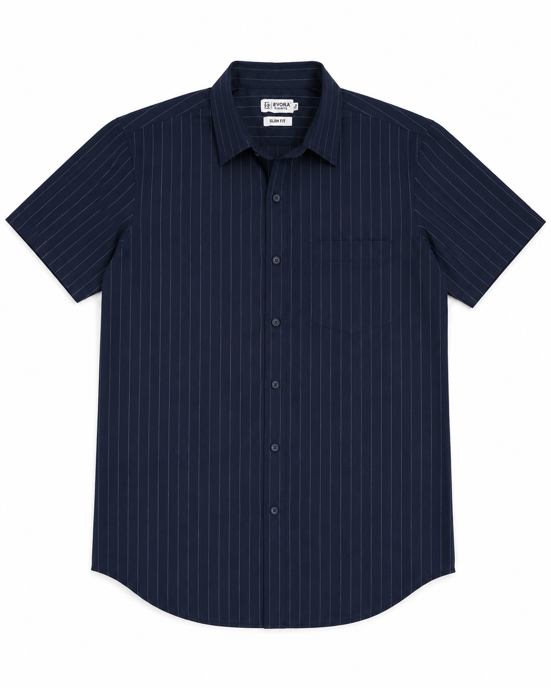 Evora Men's Midnight Navy Pinstripe Half Sleeve Shirt