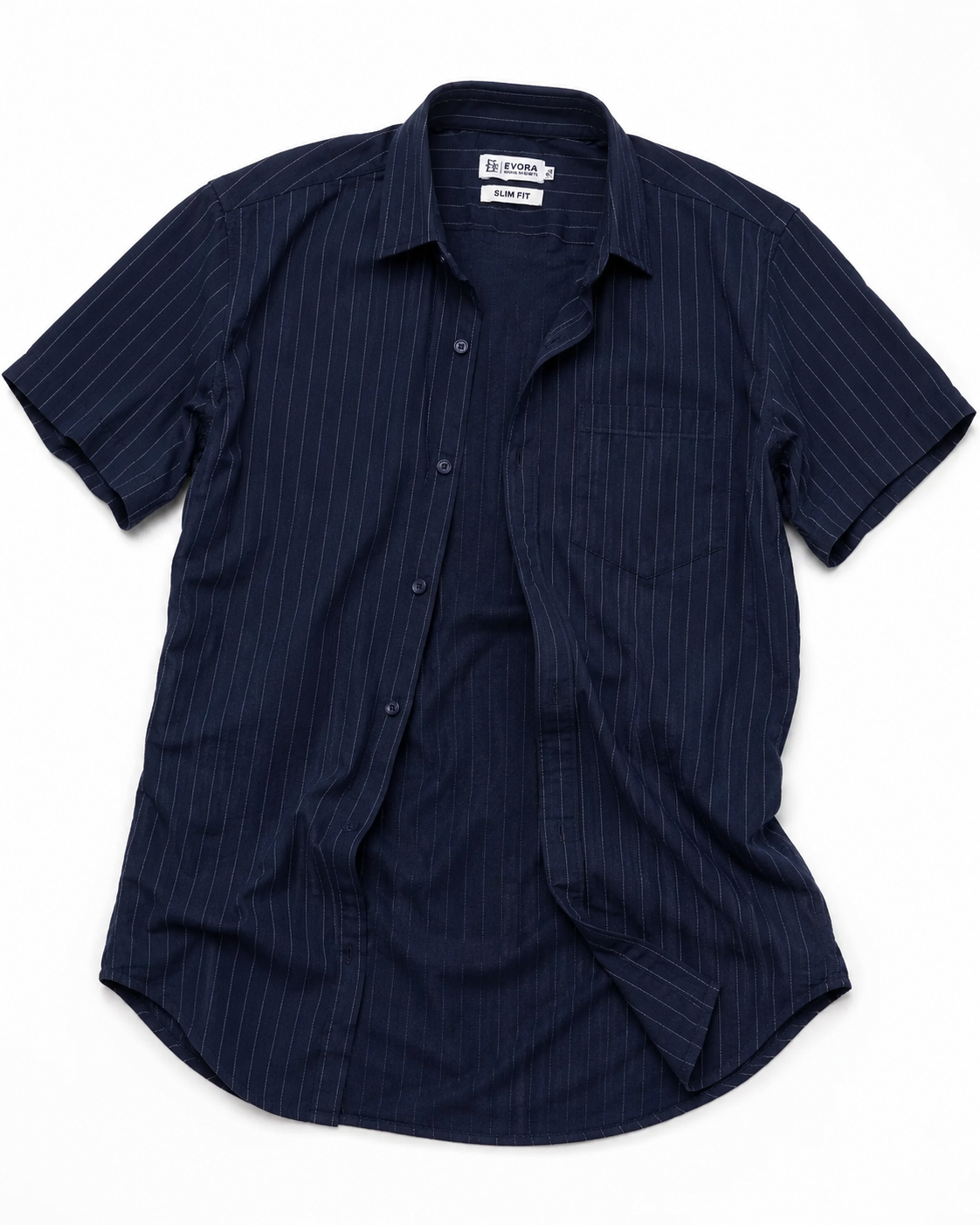 Evora Men's Midnight Navy Pinstripe Half Sleeve Shirt